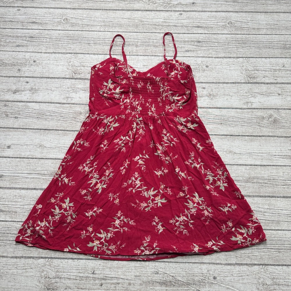 American Eagle Sun Dress Women's Medium Red Floral Sweetheart Smocked Summer